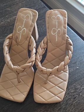 Jessica Simpson Braided Tan Square-Toe Block Heel Sandals